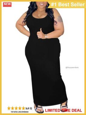 Plus Size Sleeveless Bodycon Maxi Tank Dress Stretchy Casual